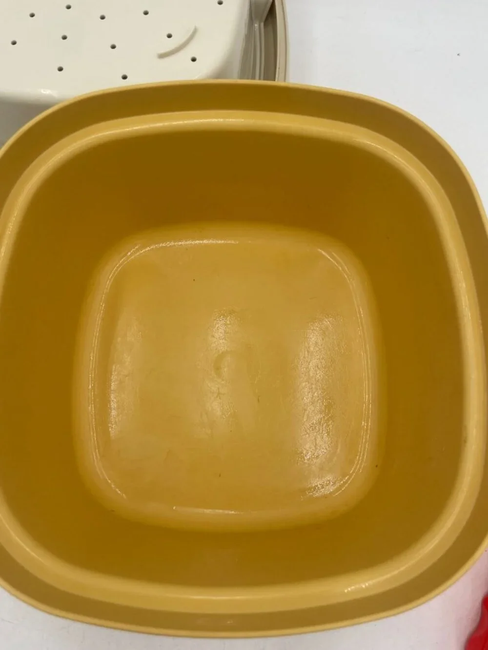Tupperware Yellow Square Container Cream Lid Vintage Storage Or Serving Dish